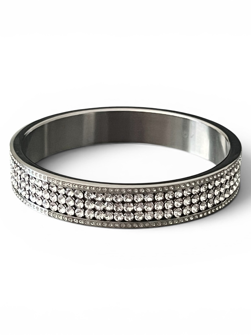NWOB Swarovski Crystal Pavé Silver Bangle Bracelet - Size M - Picture 6 of 6